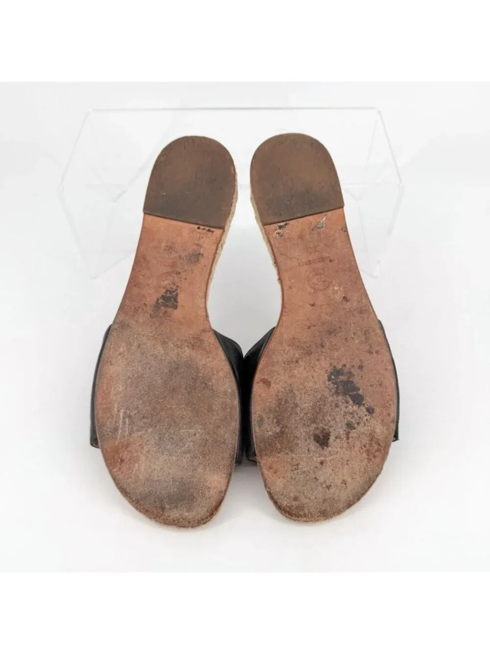 Chanel CC Flat Espadrille Mule Slide Sandals Black Leather Size 38 US 7-7.5 - Picture 13 of 15